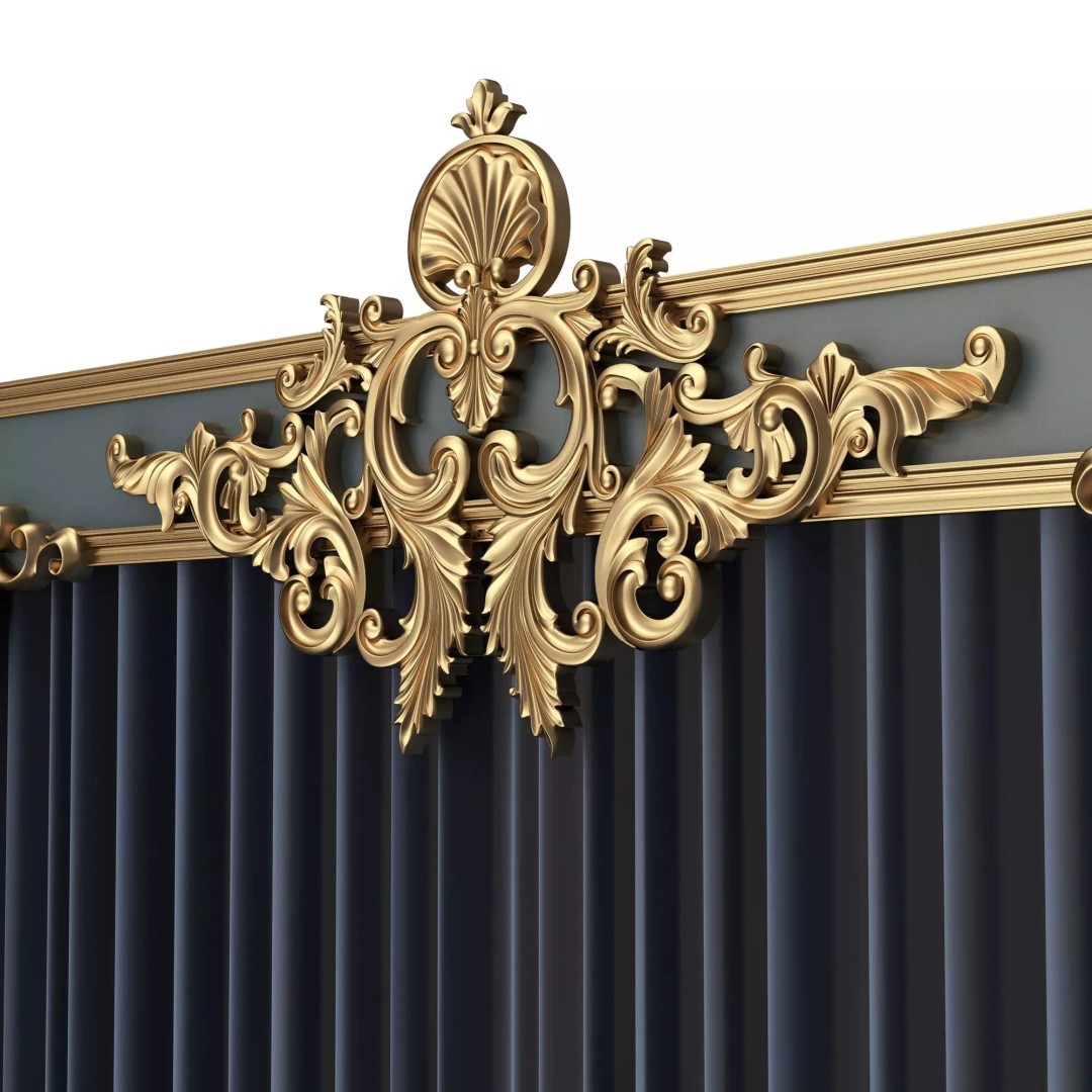 Classic Cornice Curtain 3D Model – Low Poly Architectural Decoration, FBX, OBJ - View 10