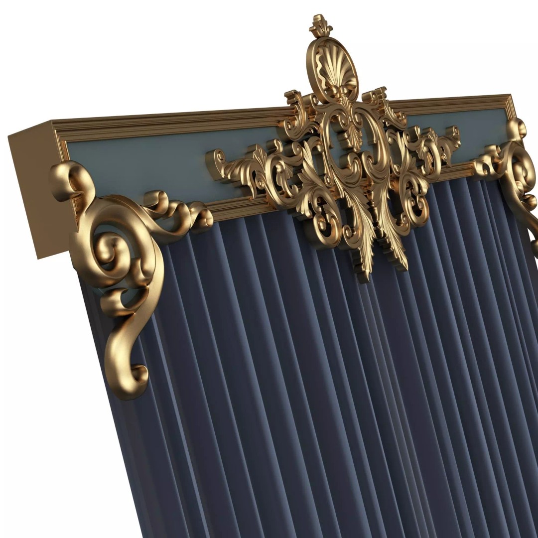 Classic Cornice Curtain 3D Model – Low Poly Architectural Decoration, FBX, OBJ - View 11