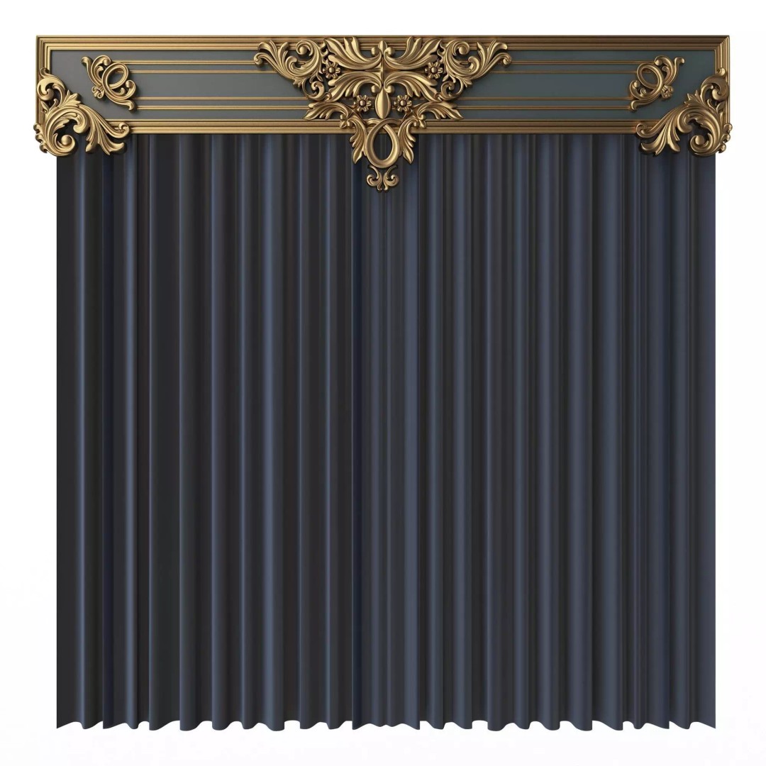 Classic Cornice Curtain 3D Model – Low Poly Architectural Decoration, FBX, OBJ - View 12