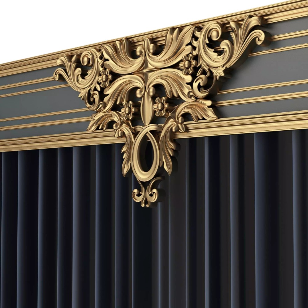 Classic Cornice Curtain 3D Model – Low Poly Architectural Decoration, FBX, OBJ - View 13