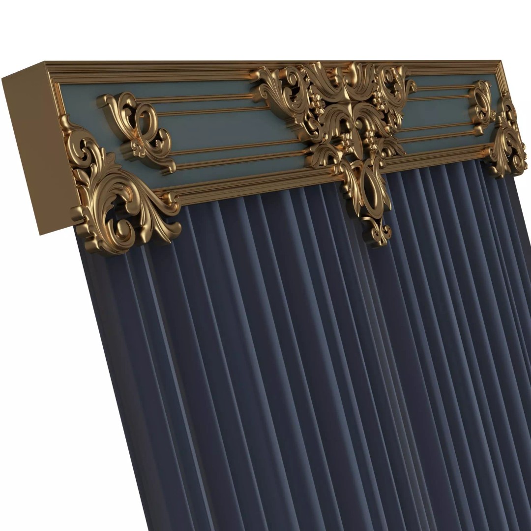 Classic Cornice Curtain 3D Model – Low Poly Architectural Decoration, FBX, OBJ - View 14