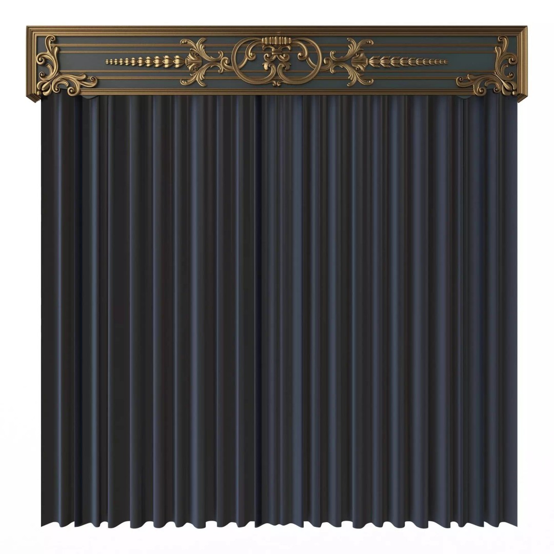 Classic Cornice Curtain 3D Model – Low Poly Architectural Decoration, FBX, OBJ - View 15