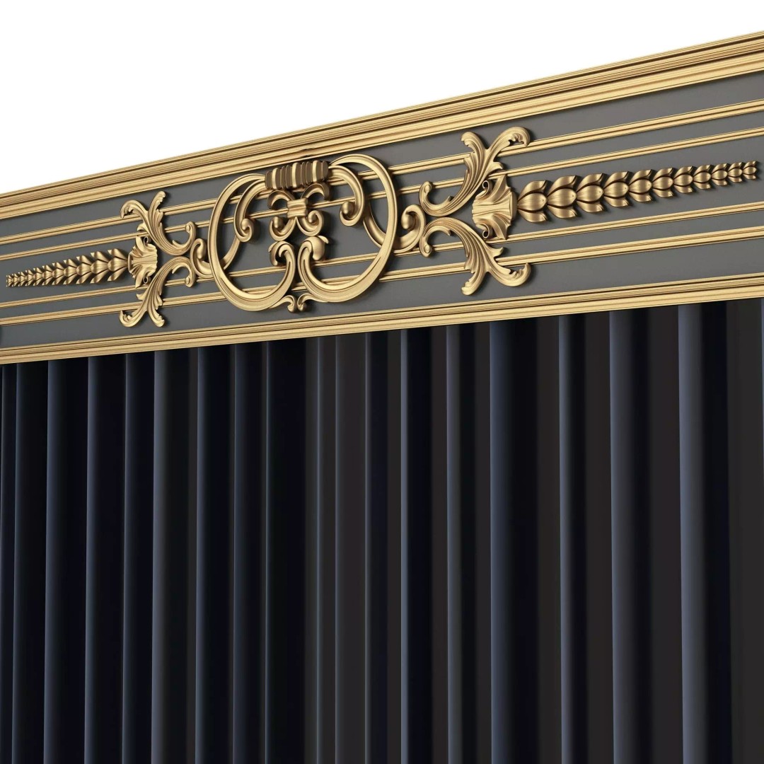 Classic Cornice Curtain 3D Model – Low Poly Architectural Decoration, FBX, OBJ - View 16