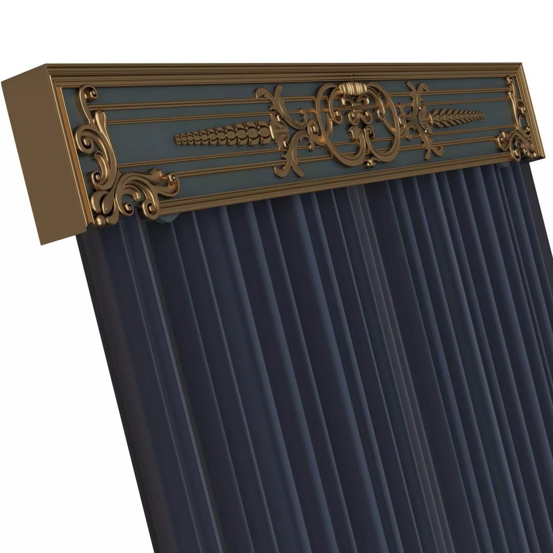 Classic Cornice Curtain 3D Model – Low Poly Architectural Decoration, FBX, OBJ - View 17