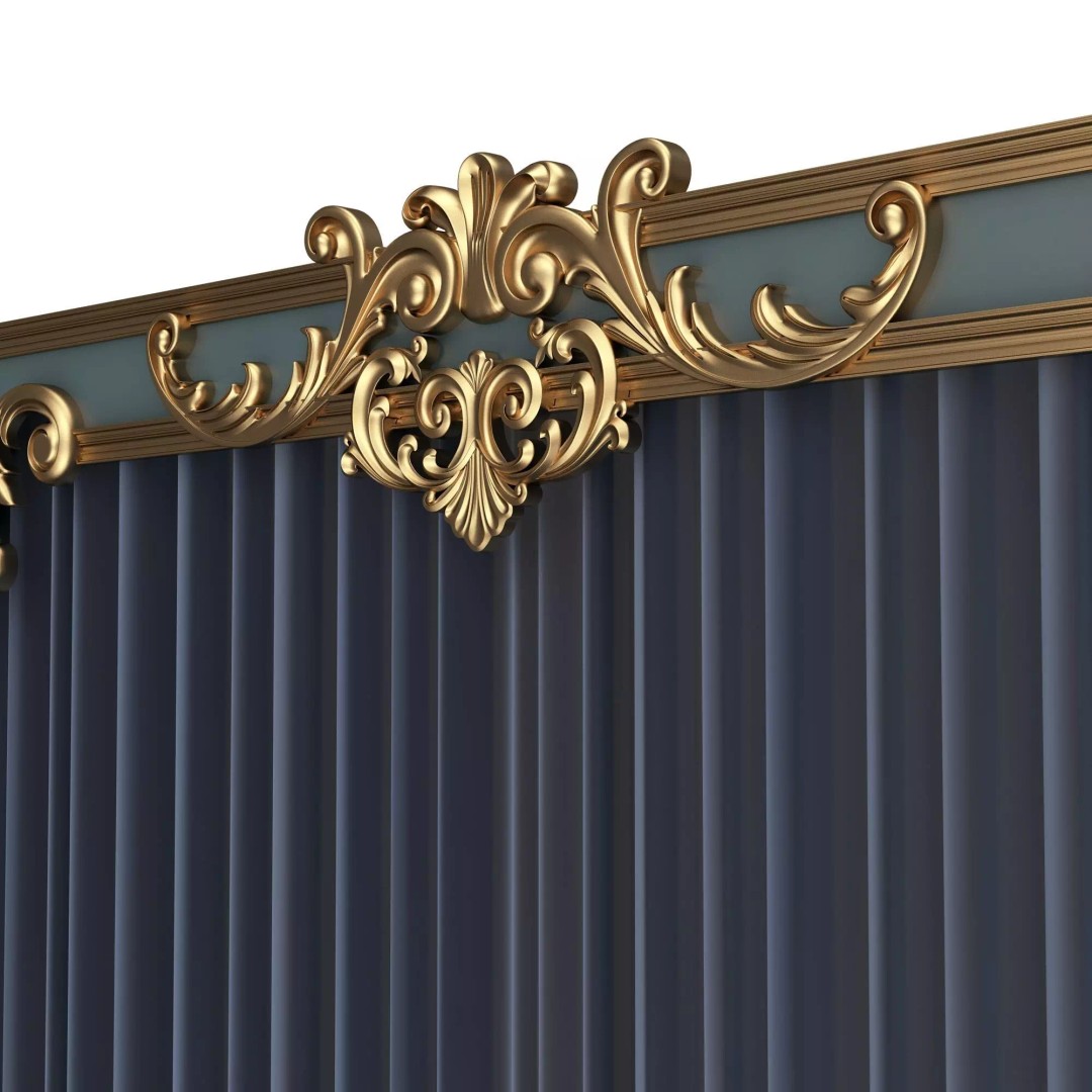 Classic Cornice Curtain 3D Model – Low Poly Architectural Decoration, FBX, OBJ - View 18