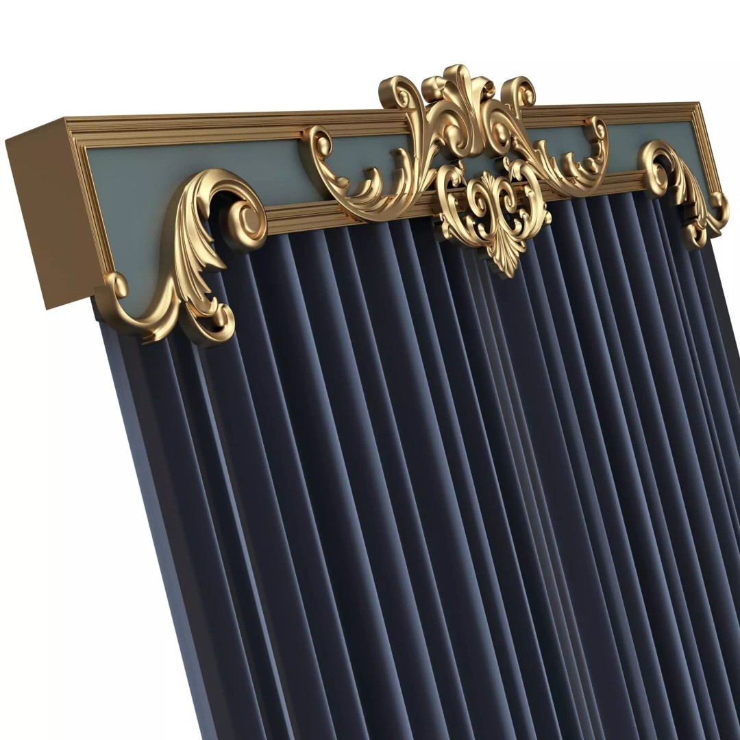 Classic Cornice Curtain 3D Model – Low Poly Architectural Decoration, FBX, OBJ - View 19