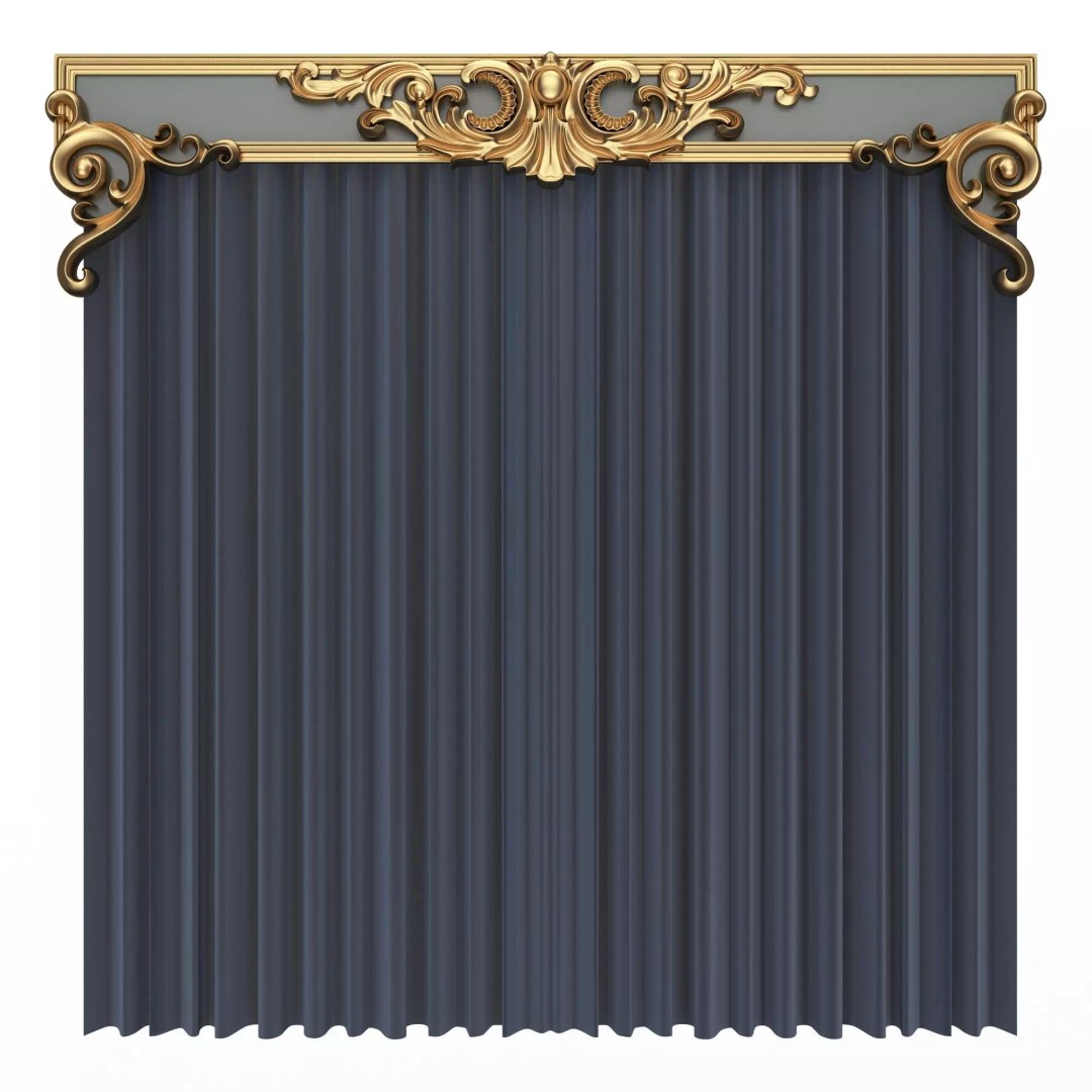 Classic Cornice Curtain 3D Model – Low Poly Architectural Decoration, FBX, OBJ - View 20