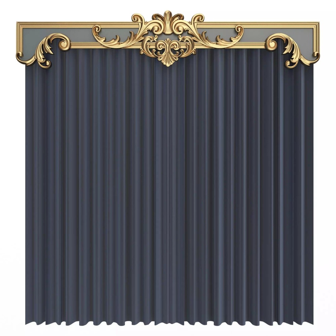 Classic Cornice Curtain 3D Model – Low Poly Architectural Decoration, FBX, OBJ - View 3