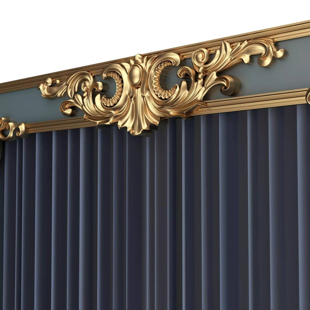 Classic Cornice Curtain 3D Model – Low Poly Architectural Decoration, FBX, OBJ - View 4