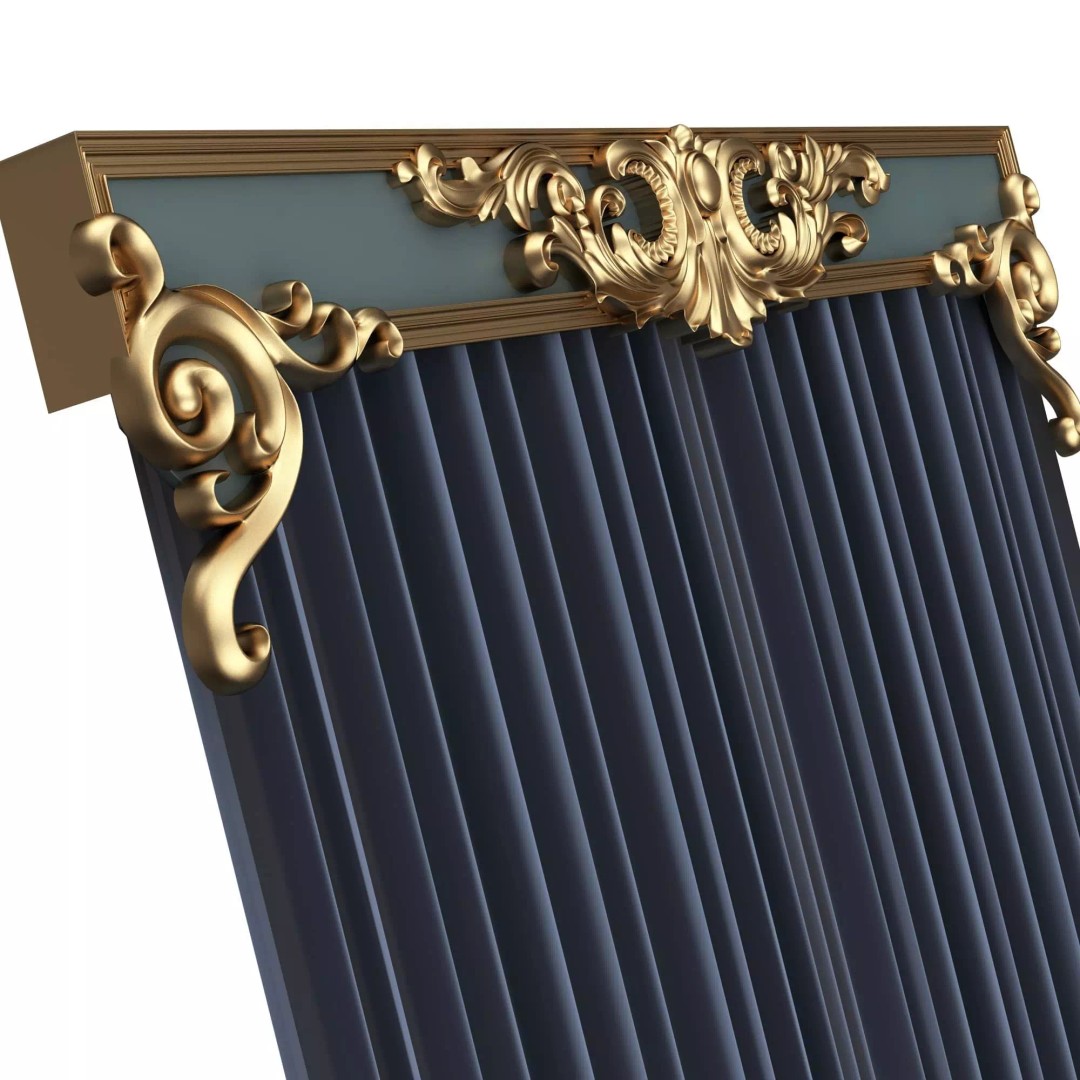 Classic Cornice Curtain 3D Model – Low Poly Architectural Decoration, FBX, OBJ - View 5