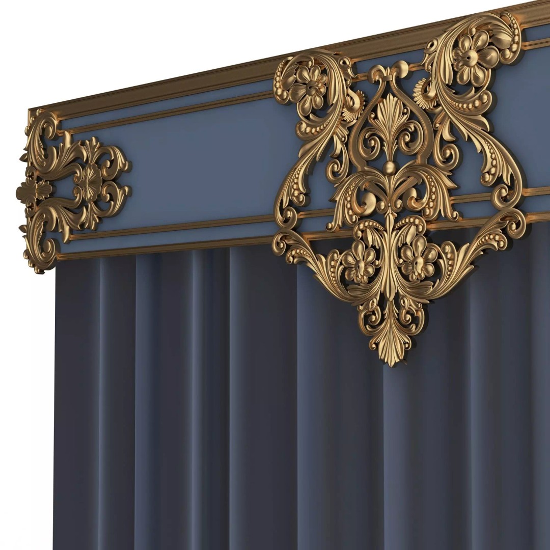 Classic Cornice Curtain 3D Model – Low Poly Architectural Decoration, FBX, OBJ - View 52