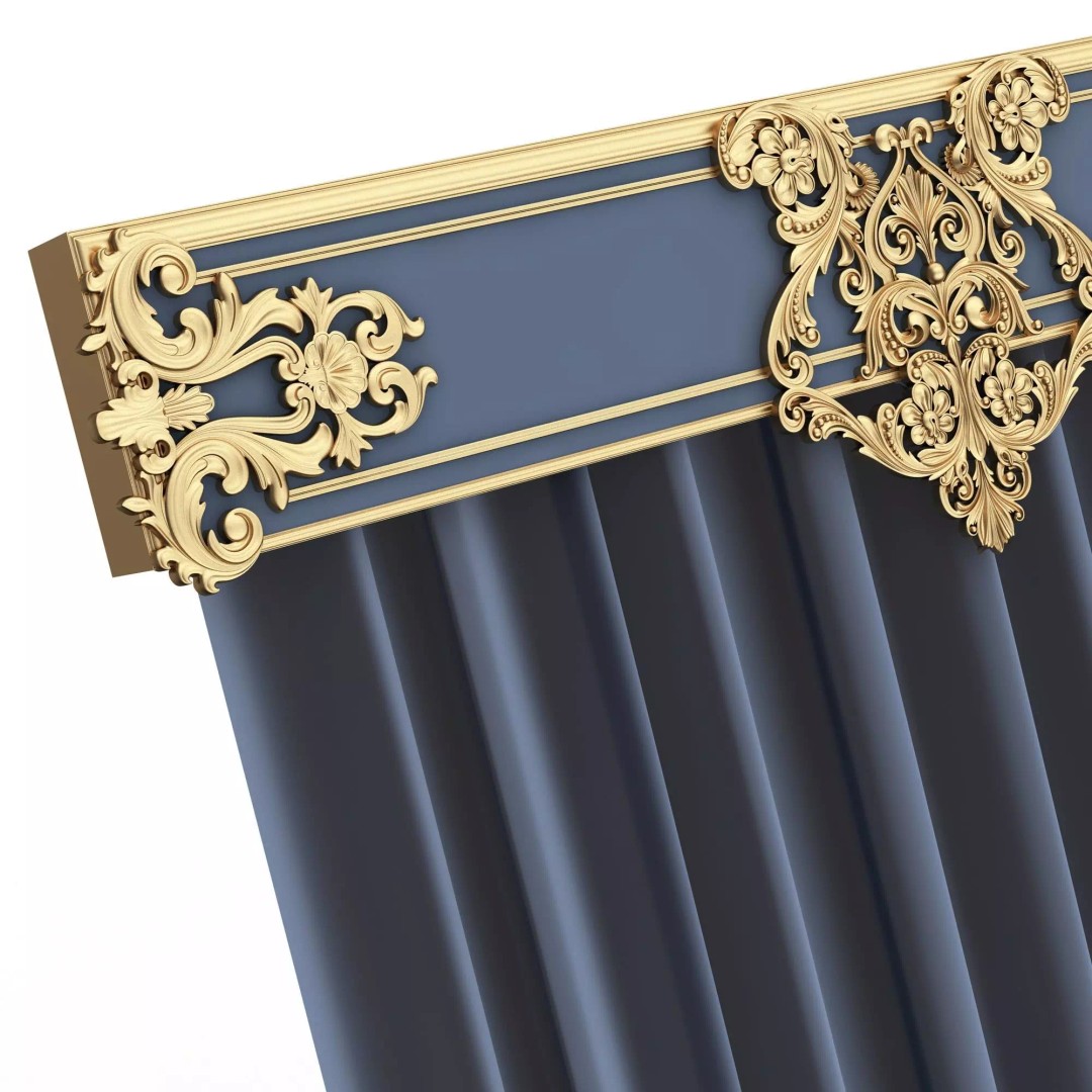 Classic Cornice Curtain 3D Model – Low Poly Architectural Decoration, FBX, OBJ - View 53