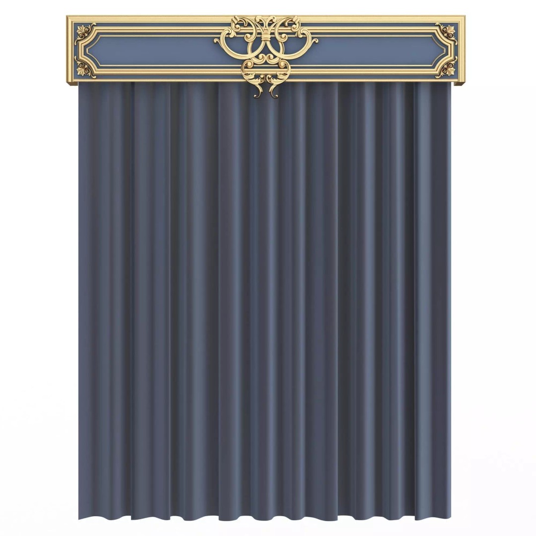 Classic Cornice Curtain 3D Model – Low Poly Architectural Decoration, FBX, OBJ - View 54