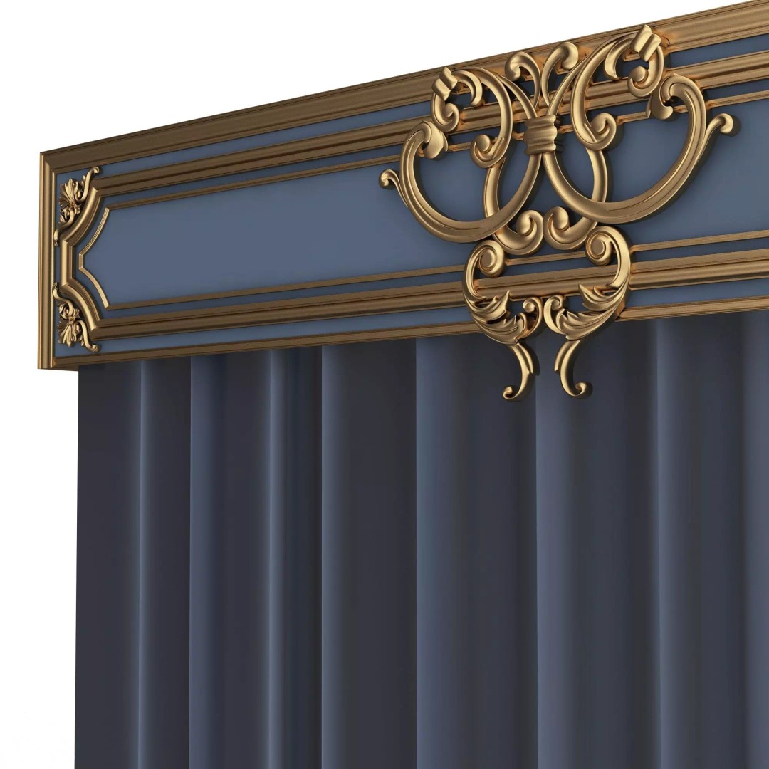 Classic Cornice Curtain 3D Model – Low Poly Architectural Decoration, FBX, OBJ - View 55