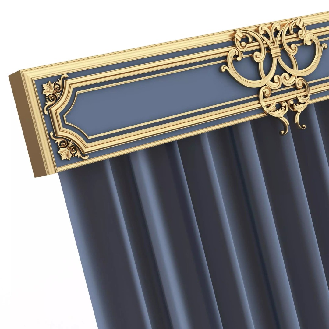 Classic Cornice Curtain 3D Model – Low Poly Architectural Decoration, FBX, OBJ - View 56