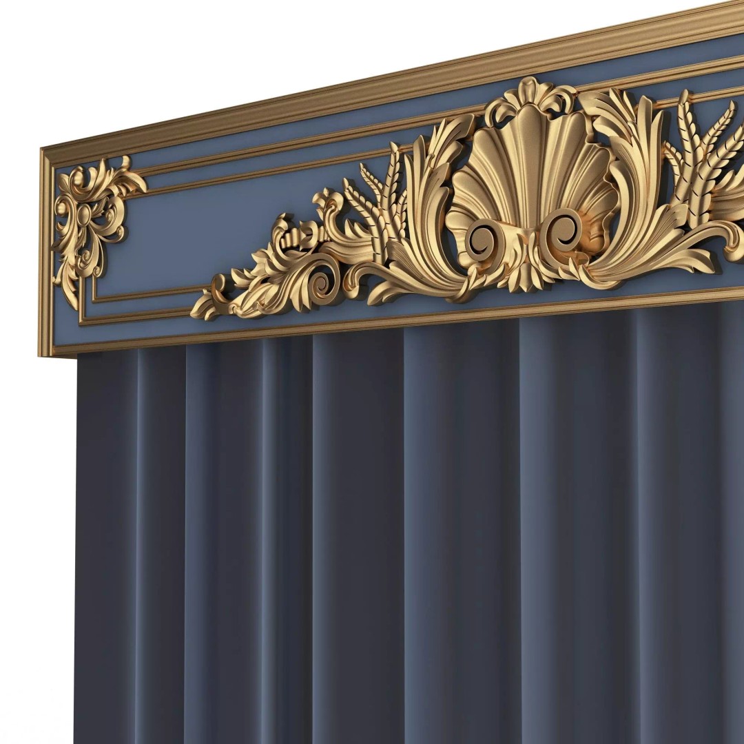Classic Cornice Curtain 3D Model – Low Poly Architectural Decoration, FBX, OBJ - View 58
