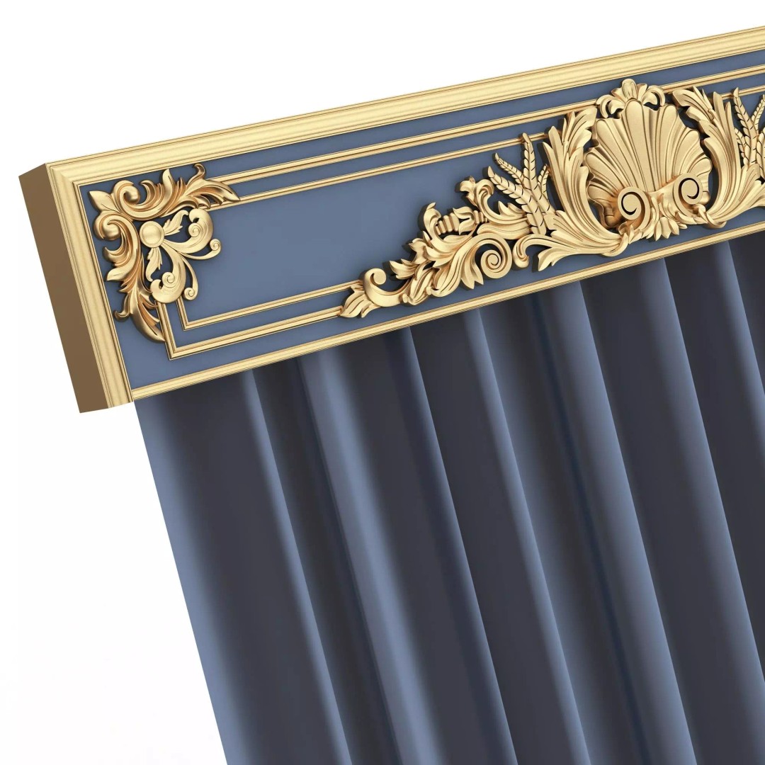 Classic Cornice Curtain 3D Model – Low Poly Architectural Decoration, FBX, OBJ - View 59