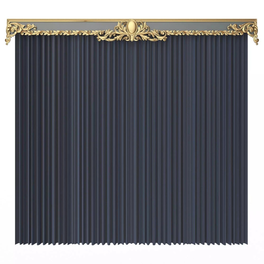 Classic Cornice Curtain 3D Model – Low Poly Architectural Decoration, FBX, OBJ - View 6