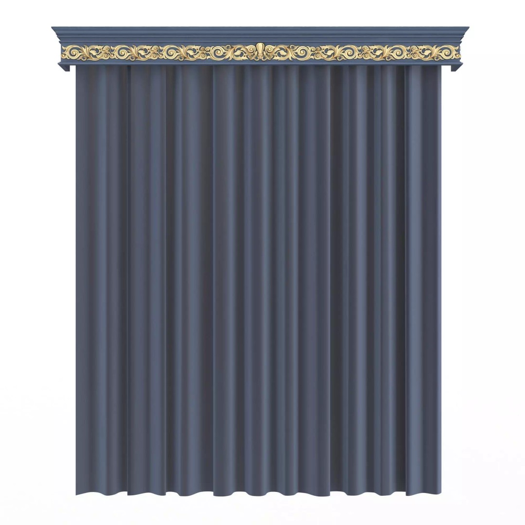 Classic Cornice Curtain 3D Model – Low Poly Architectural Decoration, FBX, OBJ - View 60