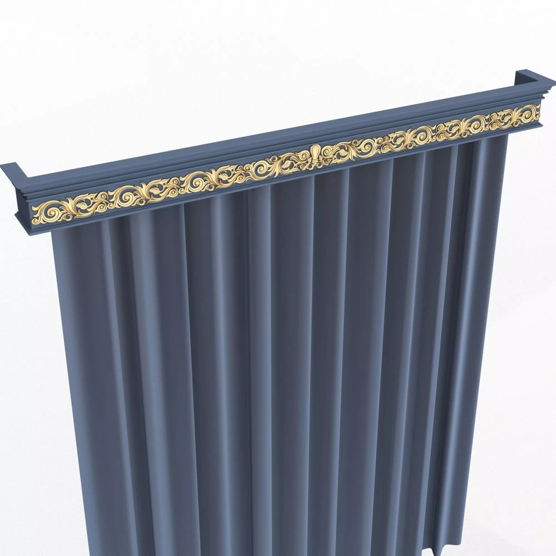 Classic Cornice Curtain 3D Model – Low Poly Architectural Decoration, FBX, OBJ - View 61
