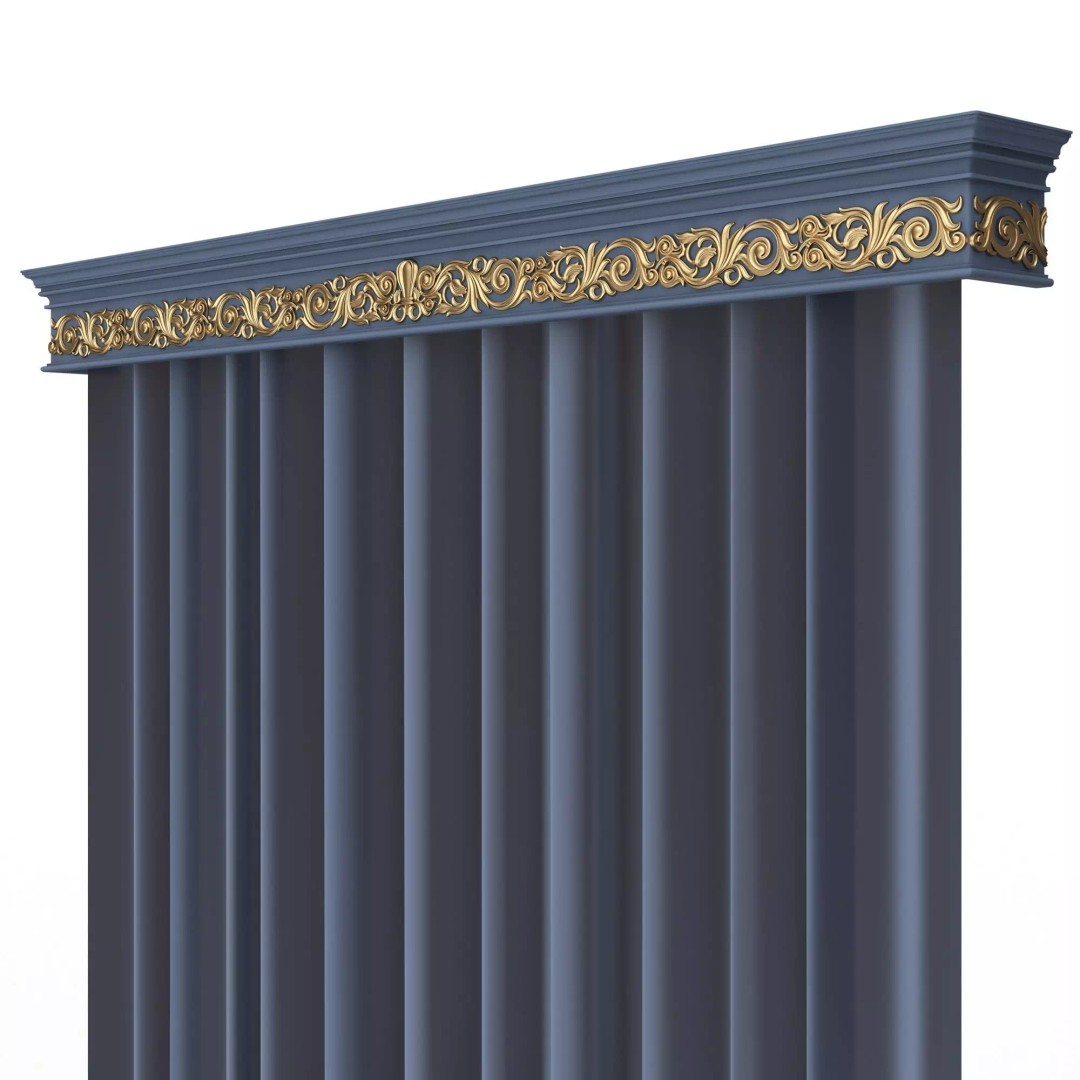 Classic Cornice Curtain 3D Model – Low Poly Architectural Decoration, FBX, OBJ - View 62