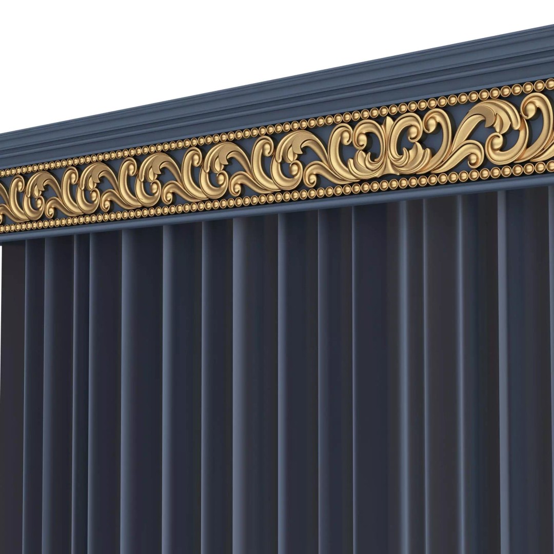 Classic Cornice Curtain 3D Model – Low Poly Architectural Decoration, FBX, OBJ - View 64
