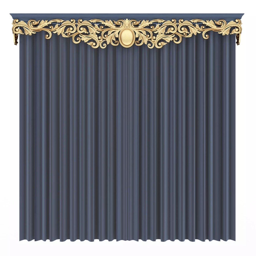 Classic Cornice Curtain 3D Model – Low Poly Architectural Decoration, FBX, OBJ - View 66