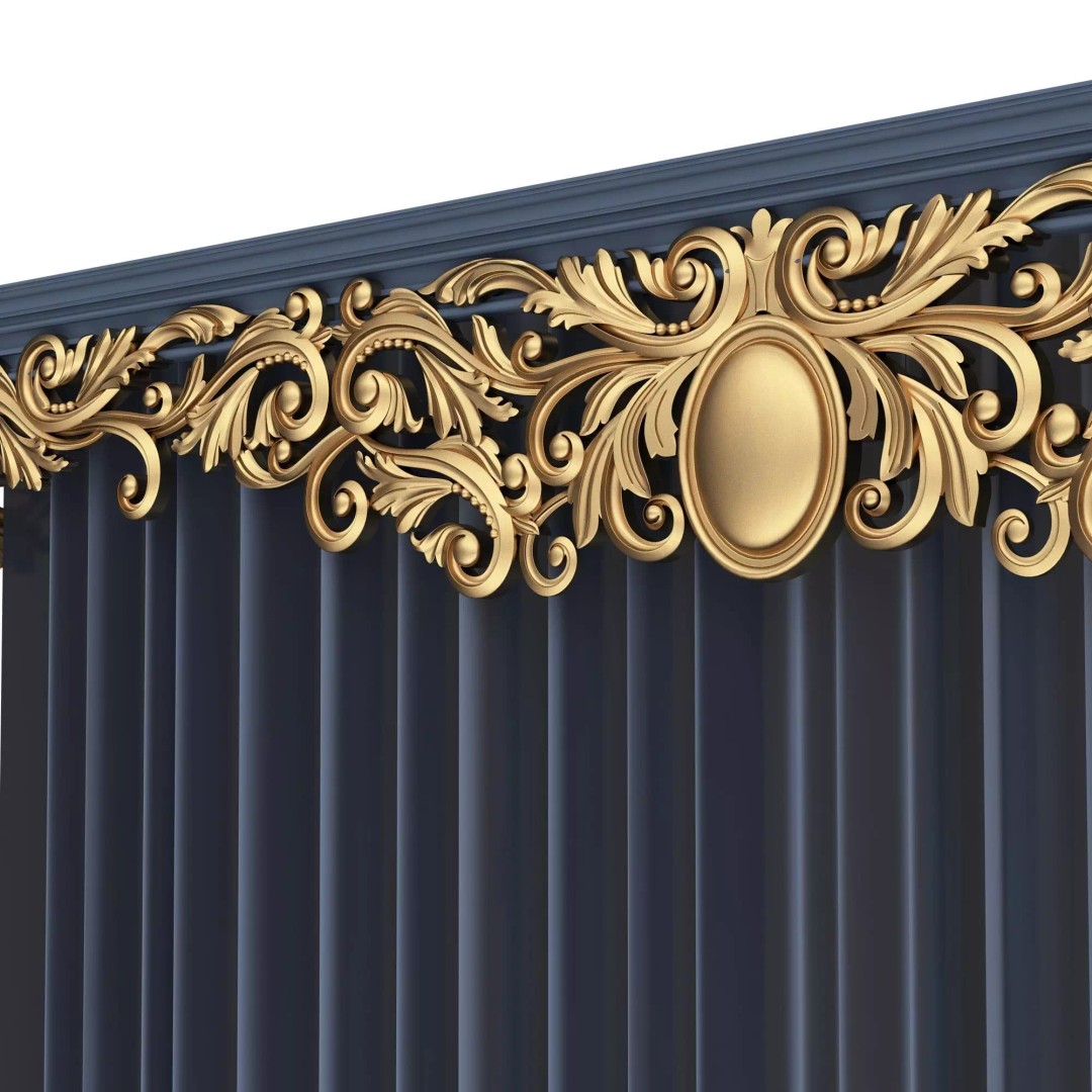 Classic Cornice Curtain 3D Model – Low Poly Architectural Decoration, FBX, OBJ - View 67