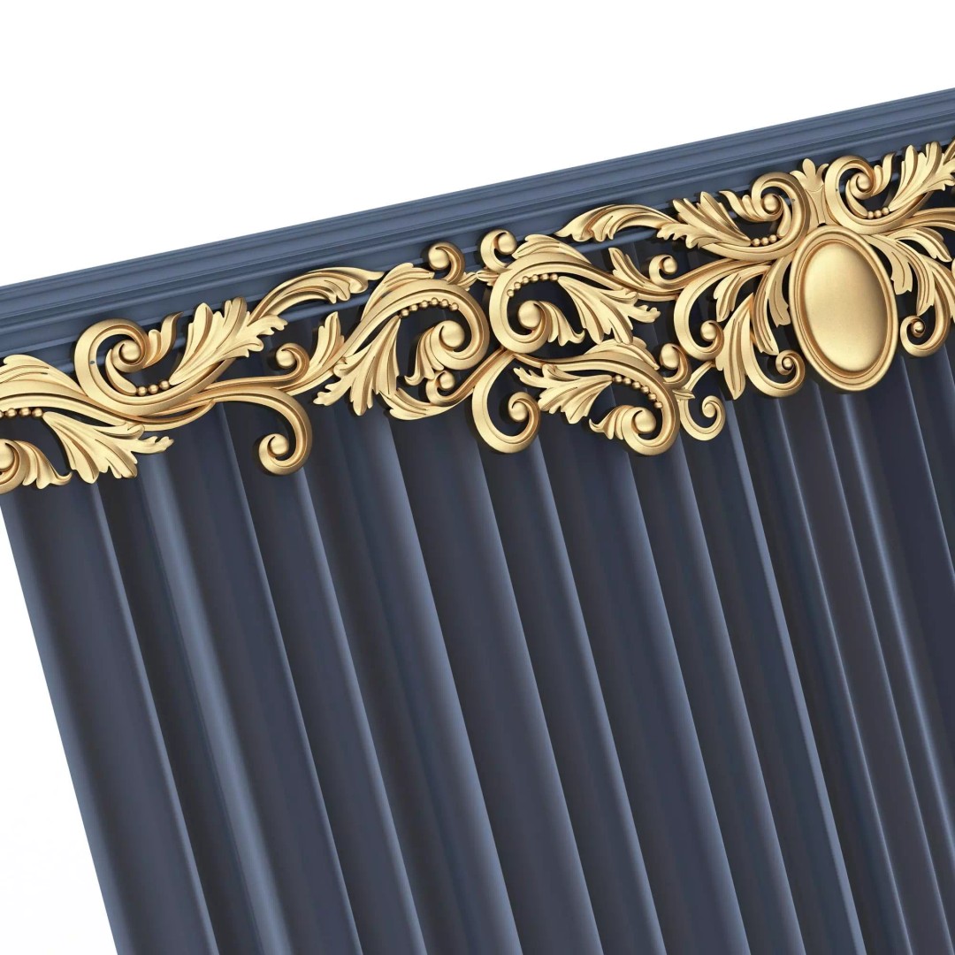 Classic Cornice Curtain 3D Model – Low Poly Architectural Decoration, FBX, OBJ - View 68