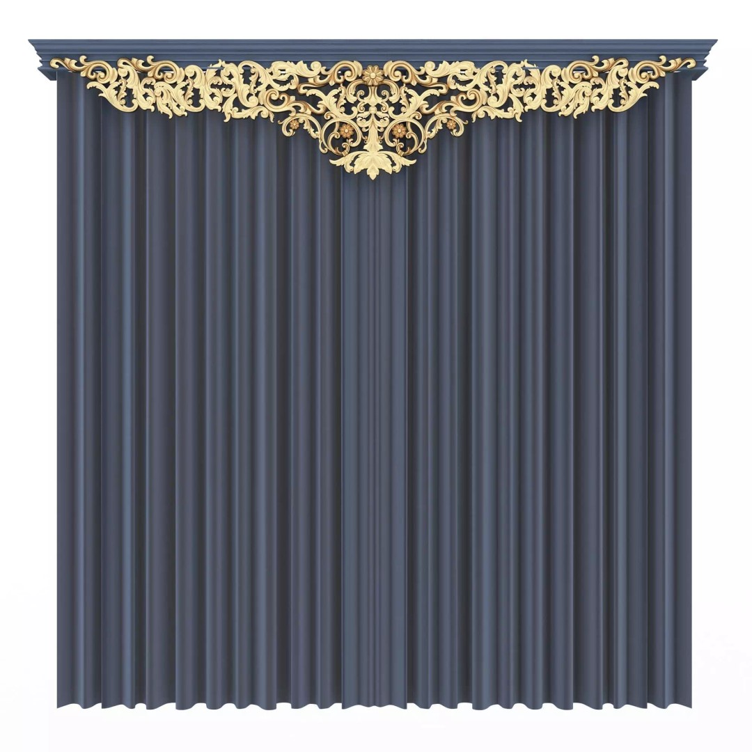 Classic Cornice Curtain 3D Model – Low Poly Architectural Decoration, FBX, OBJ - View 69