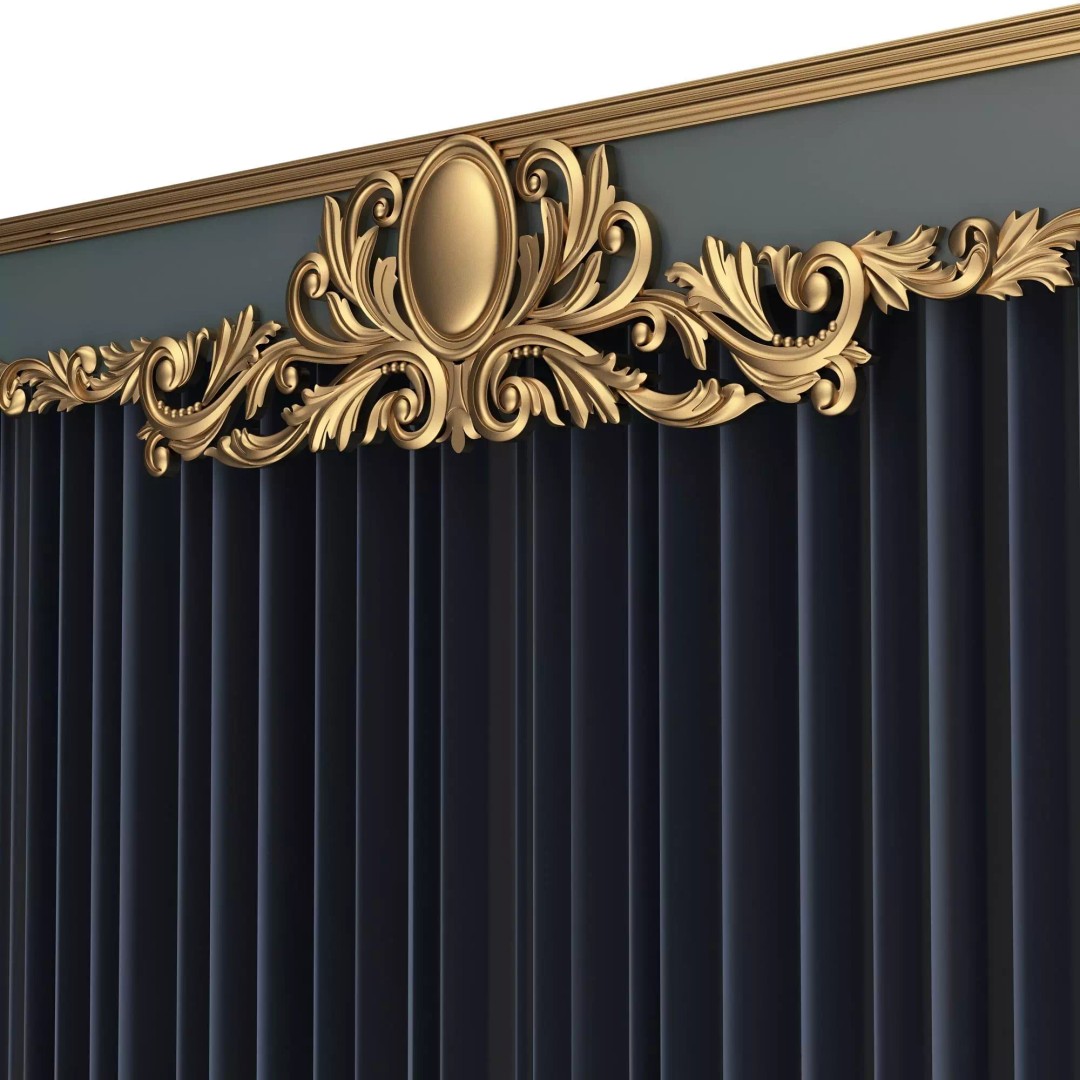 Classic Cornice Curtain 3D Model – Low Poly Architectural Decoration, FBX, OBJ - View 7