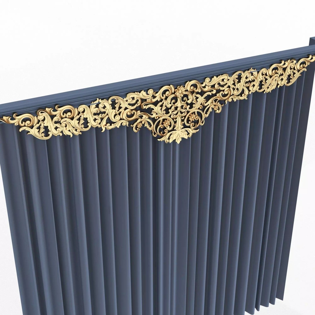 Classic Cornice Curtain 3D Model – Low Poly Architectural Decoration, FBX, OBJ - View 70