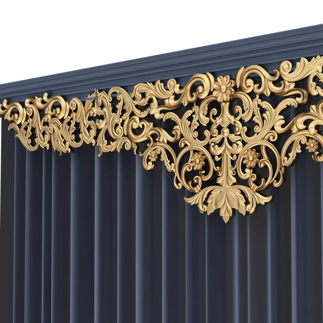 Classic Cornice Curtain 3D Model – Low Poly Architectural Decoration, FBX, OBJ - View 71
