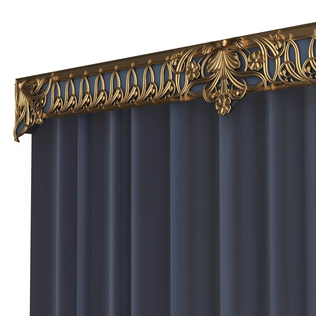 Classic Cornice Curtain 3D Model – Low Poly Architectural Decoration, FBX, OBJ - View 72