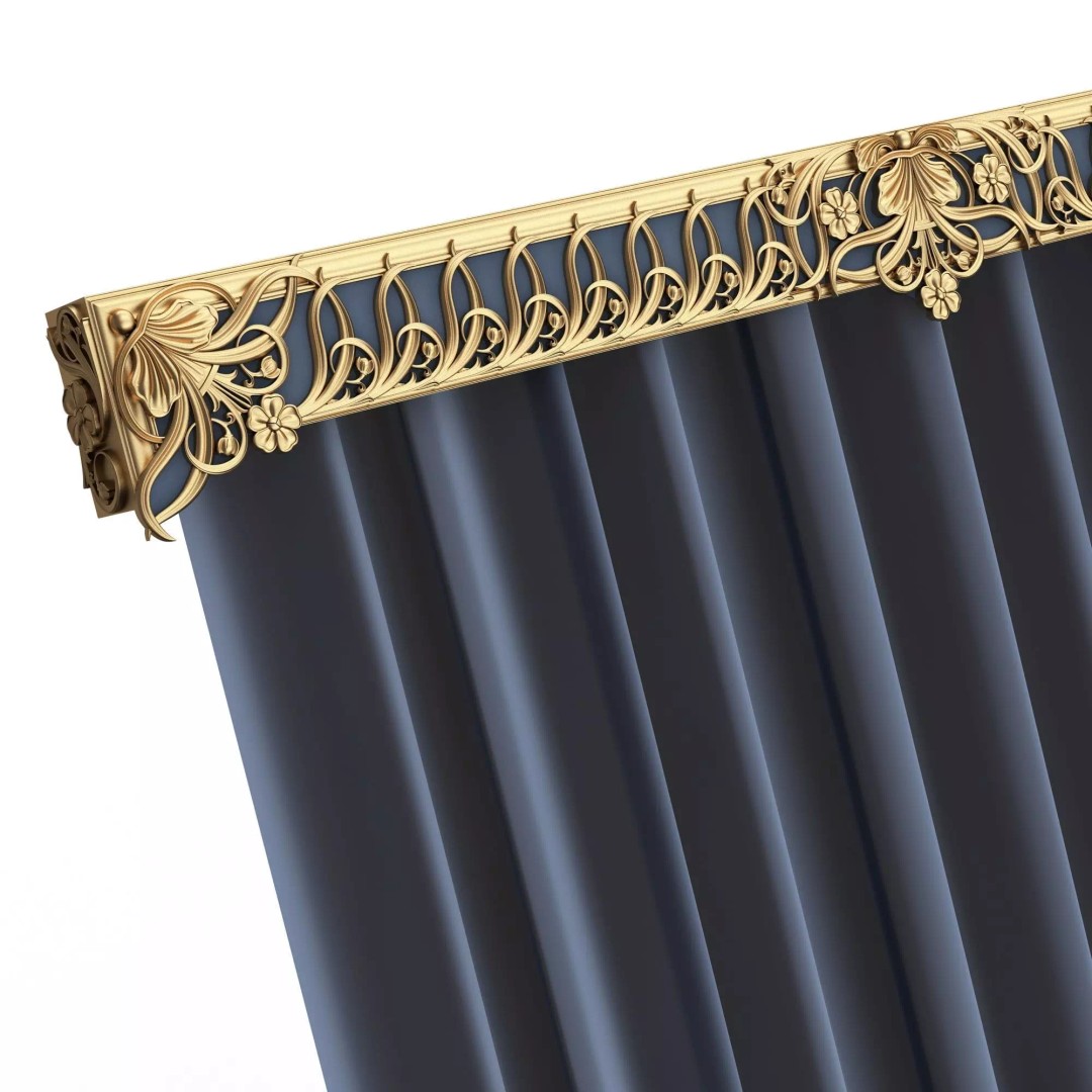 Classic Cornice Curtain 3D Model – Low Poly Architectural Decoration, FBX, OBJ - View 73