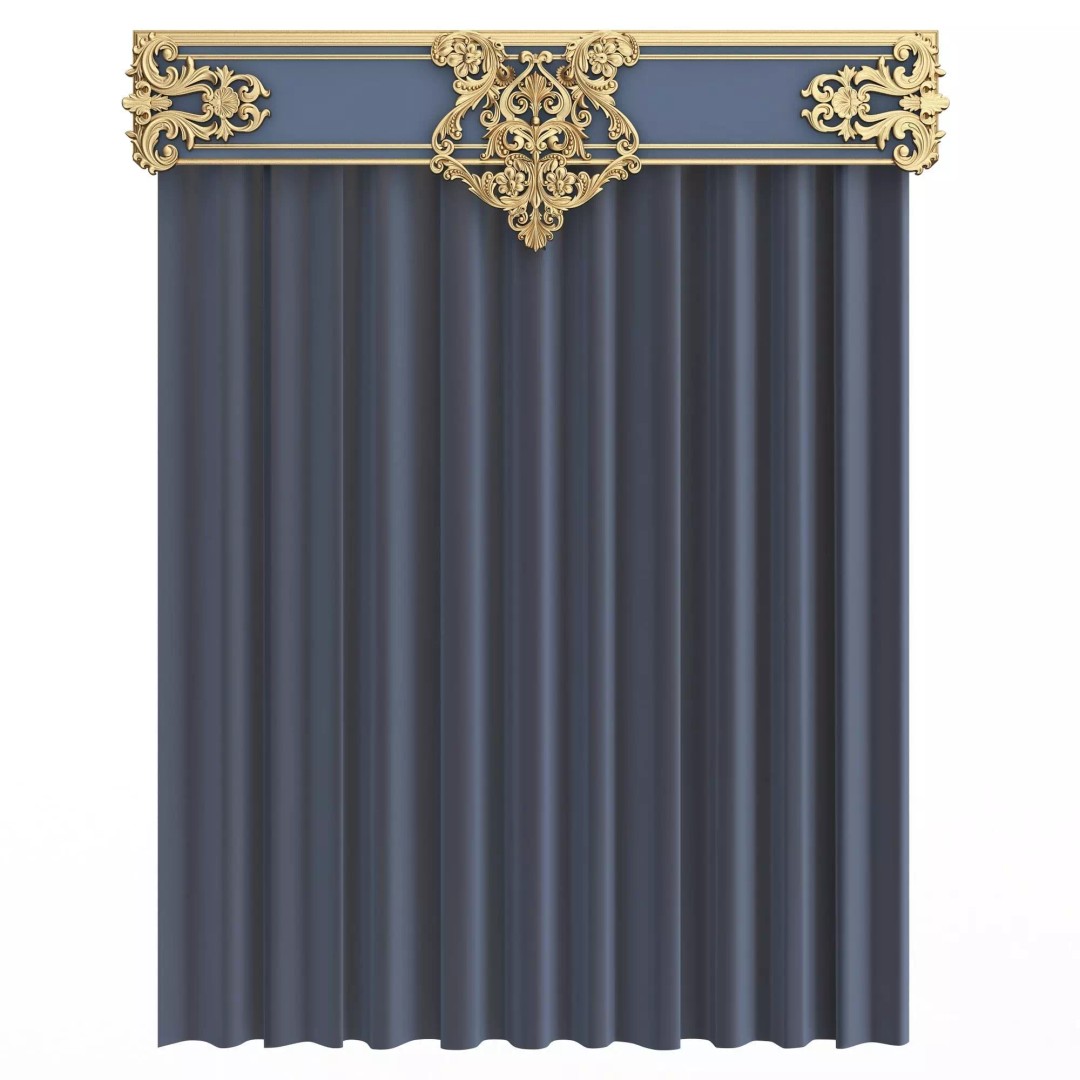 Classic Cornice Curtain 3D Model – Low Poly Architectural Decoration, FBX, OBJ - View 74