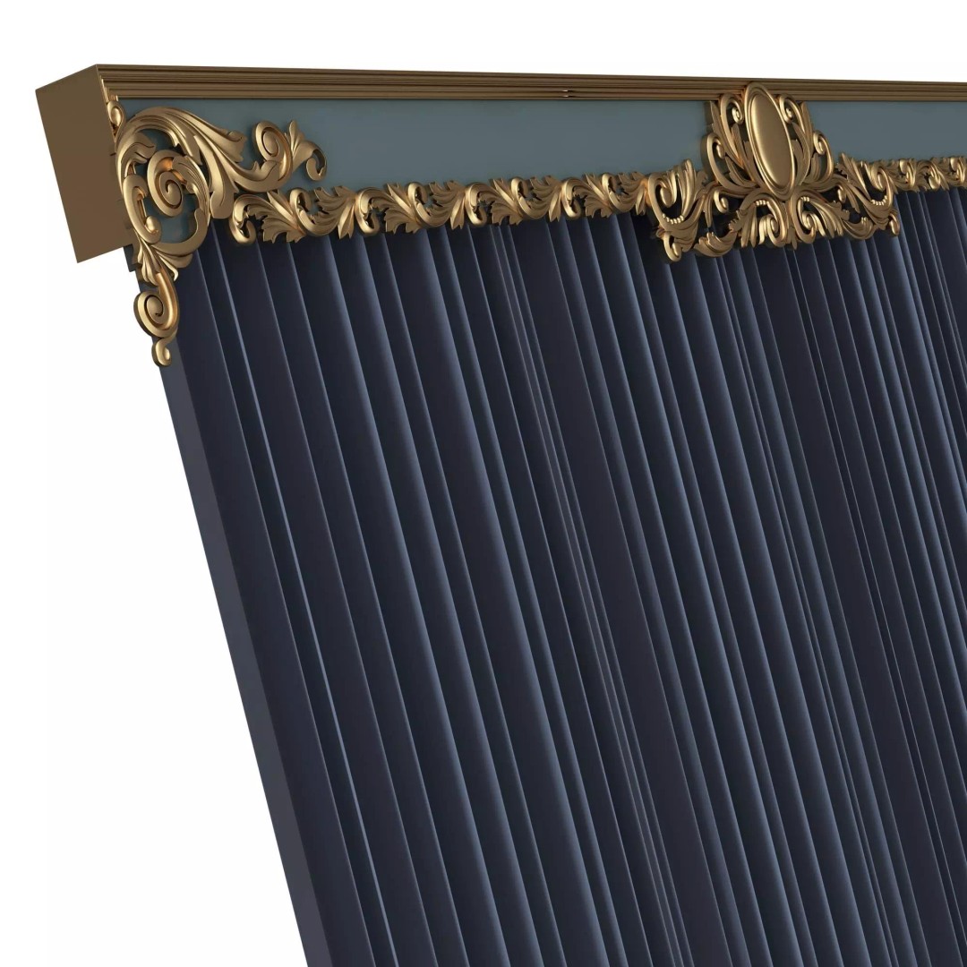 Classic Cornice Curtain 3D Model – Low Poly Architectural Decoration, FBX, OBJ - View 8