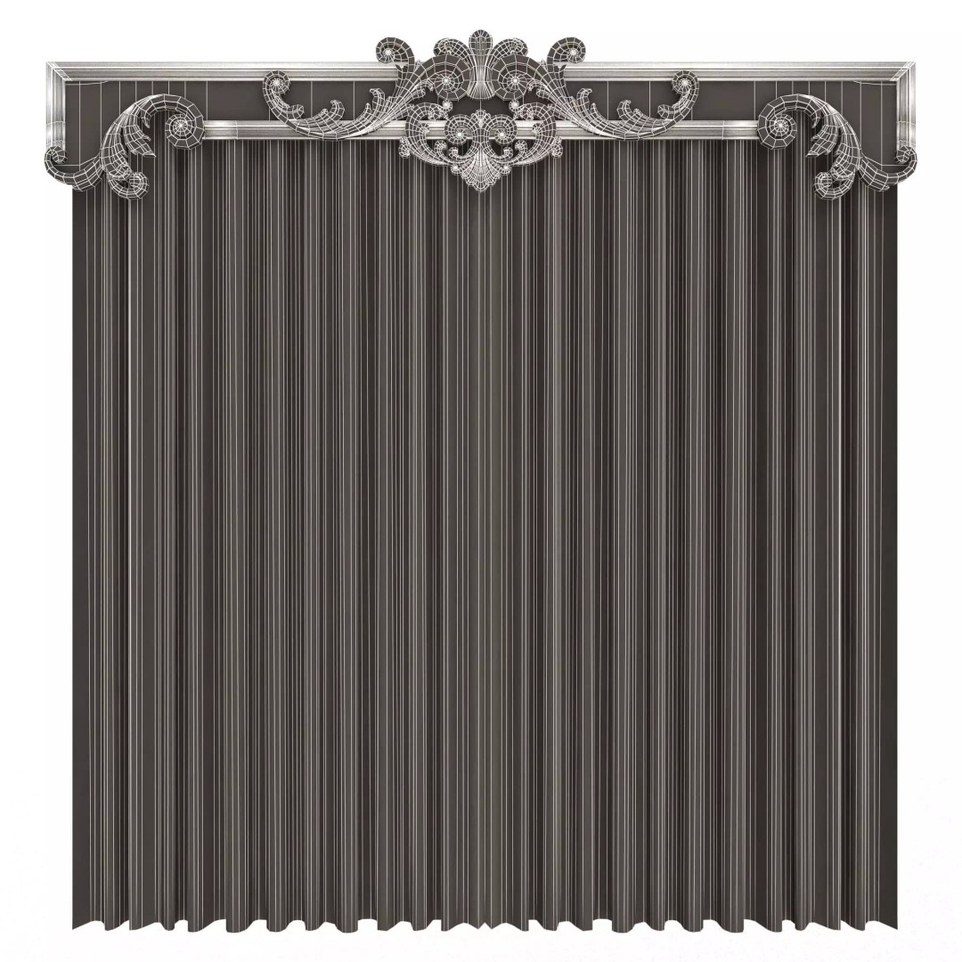 Classic Cornice Curtain 3D Model – Low Poly Architectural Decoration, FBX, OBJ - View 80