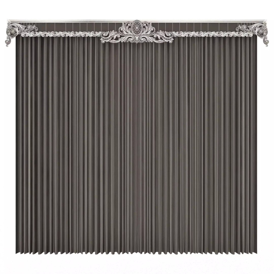 Classic Cornice Curtain 3D Model – Low Poly Architectural Decoration, FBX, OBJ - View 81