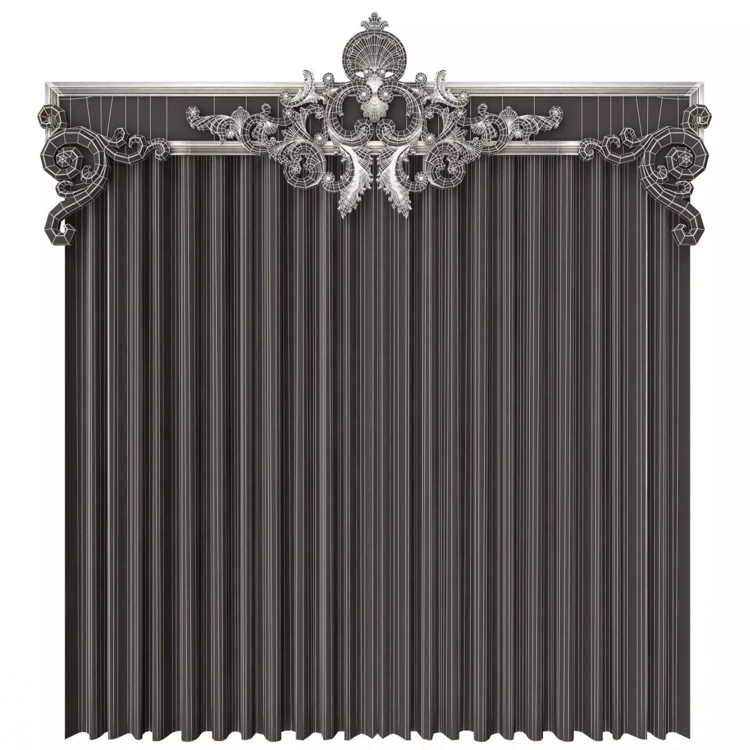 Classic Cornice Curtain 3D Model – Low Poly Architectural Decoration, FBX, OBJ - View 82