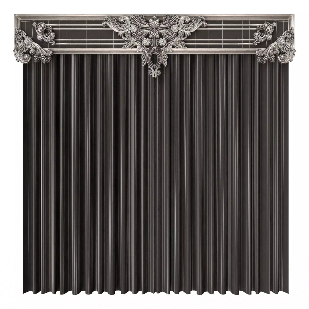 Classic Cornice Curtain 3D Model – Low Poly Architectural Decoration, FBX, OBJ - View 83