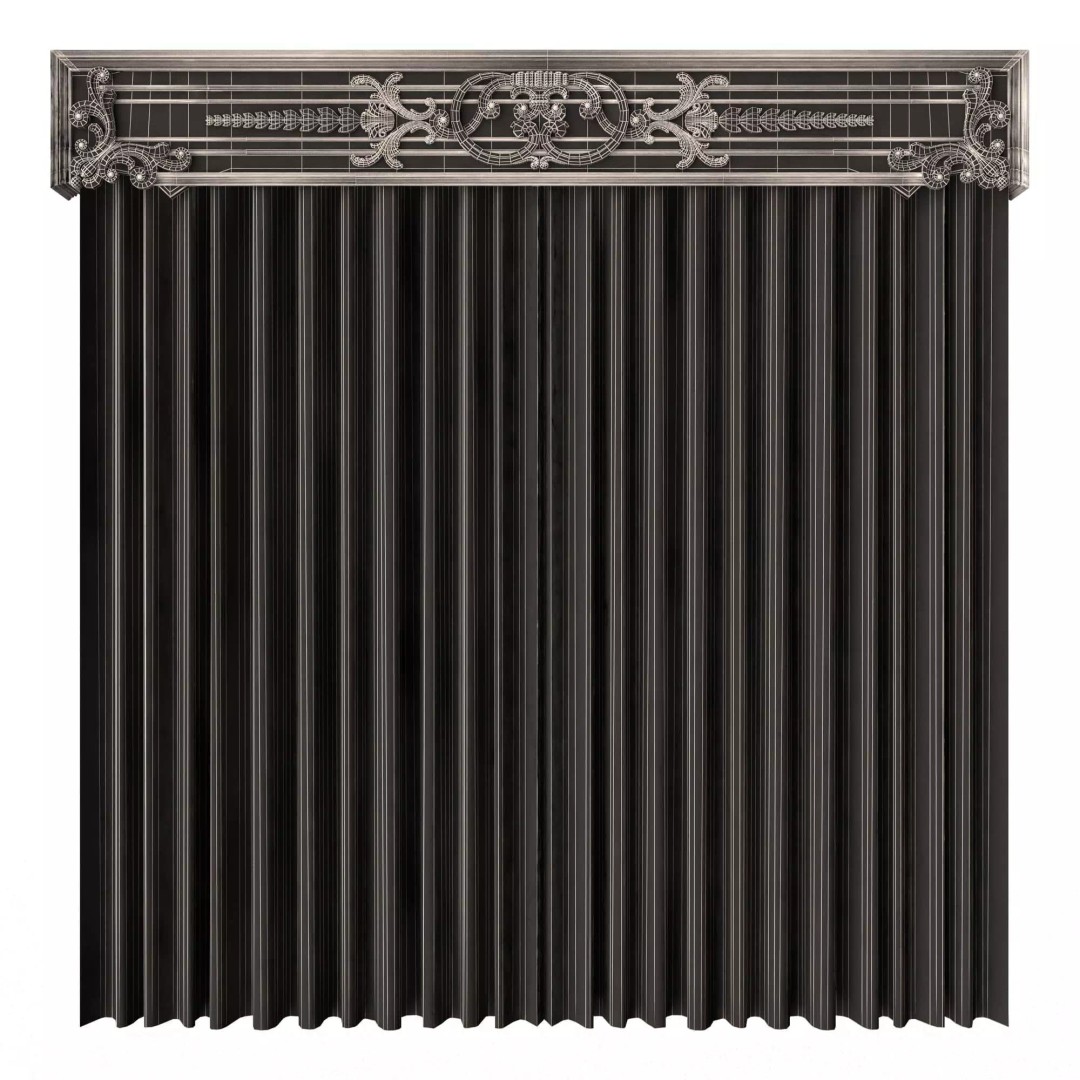 Classic Cornice Curtain 3D Model – Low Poly Architectural Decoration, FBX, OBJ - View 84