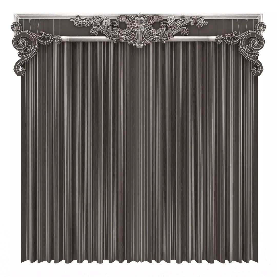 Classic Cornice Curtain 3D Model – Low Poly Architectural Decoration, FBX, OBJ - View 85