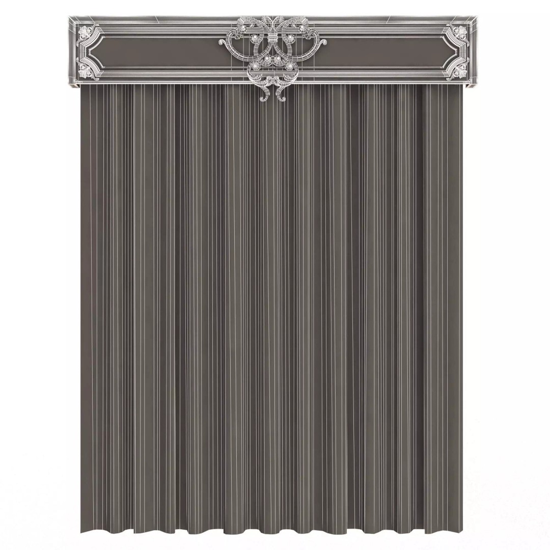 Classic Cornice Curtain 3D Model – Low Poly Architectural Decoration, FBX, OBJ - View 87