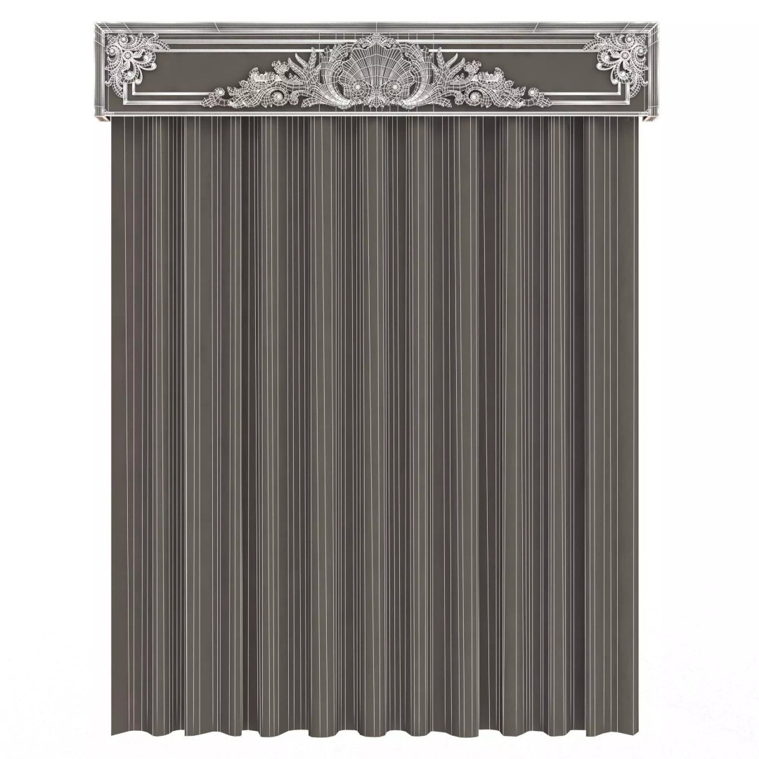 Classic Cornice Curtain 3D Model – Low Poly Architectural Decoration, FBX, OBJ - View 88