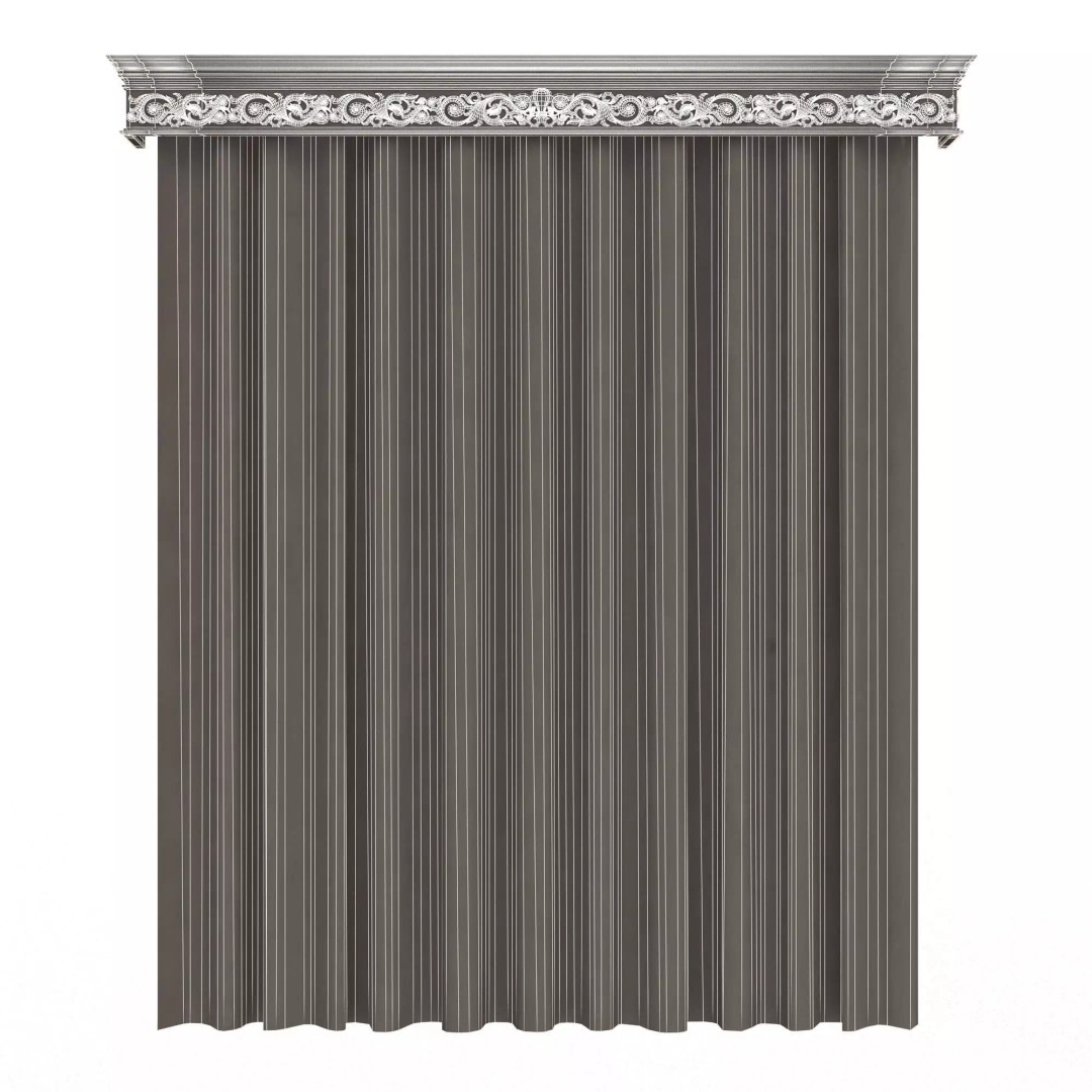 Classic Cornice Curtain 3D Model – Low Poly Architectural Decoration, FBX, OBJ - View 89
