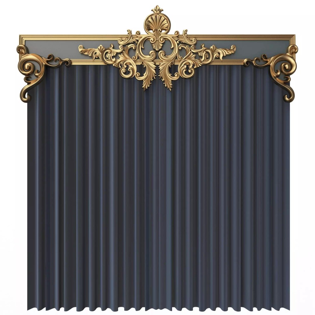 Classic Cornice Curtain 3D Model – Low Poly Architectural Decoration, FBX, OBJ - View 9