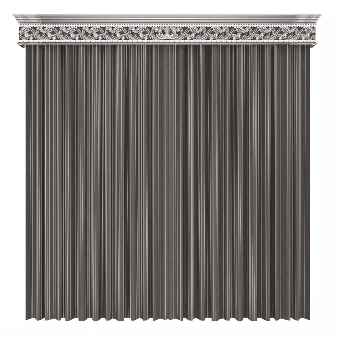 Classic Cornice Curtain 3D Model – Low Poly Architectural Decoration, FBX, OBJ - View 90
