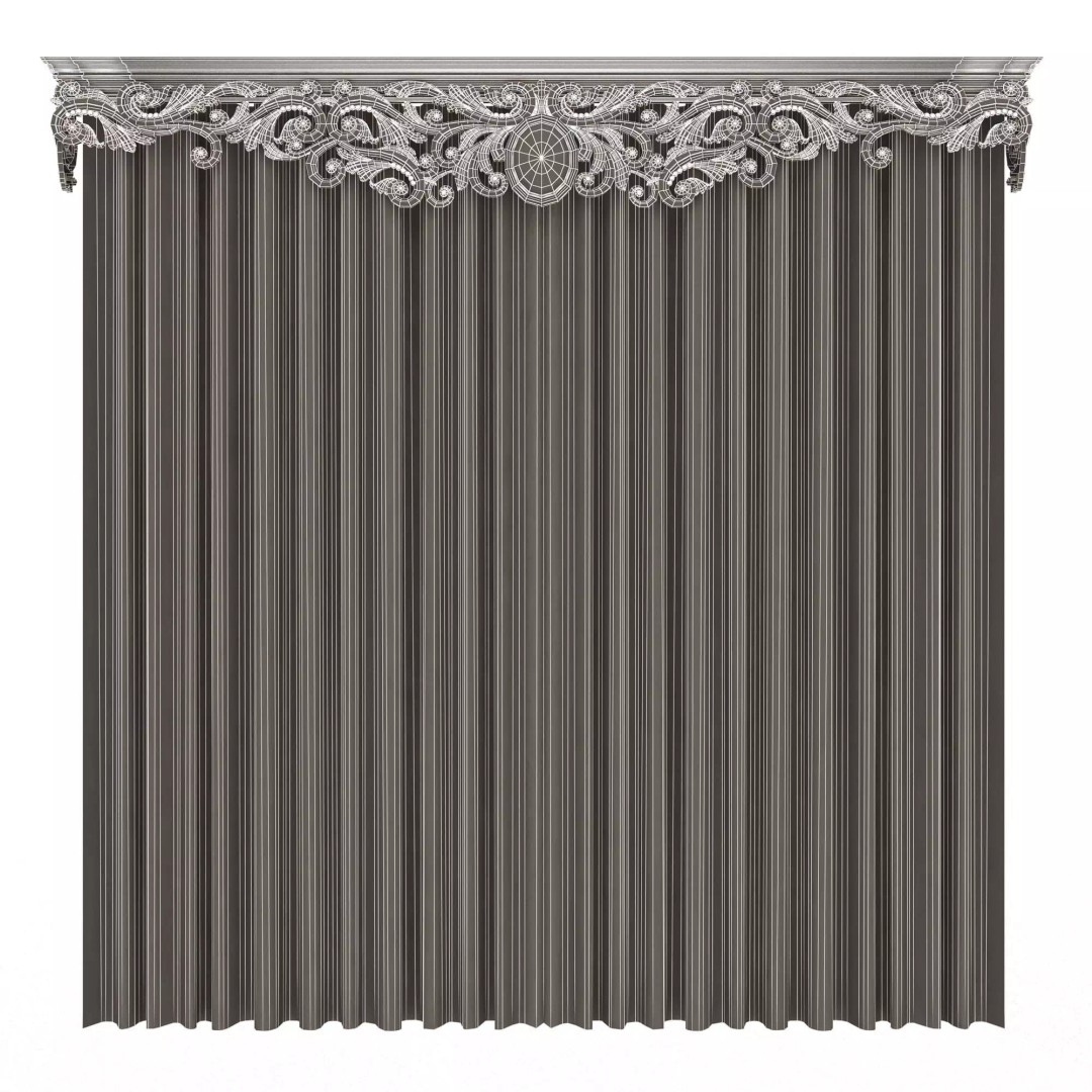 Classic Cornice Curtain 3D Model – Low Poly Architectural Decoration, FBX, OBJ - View 91