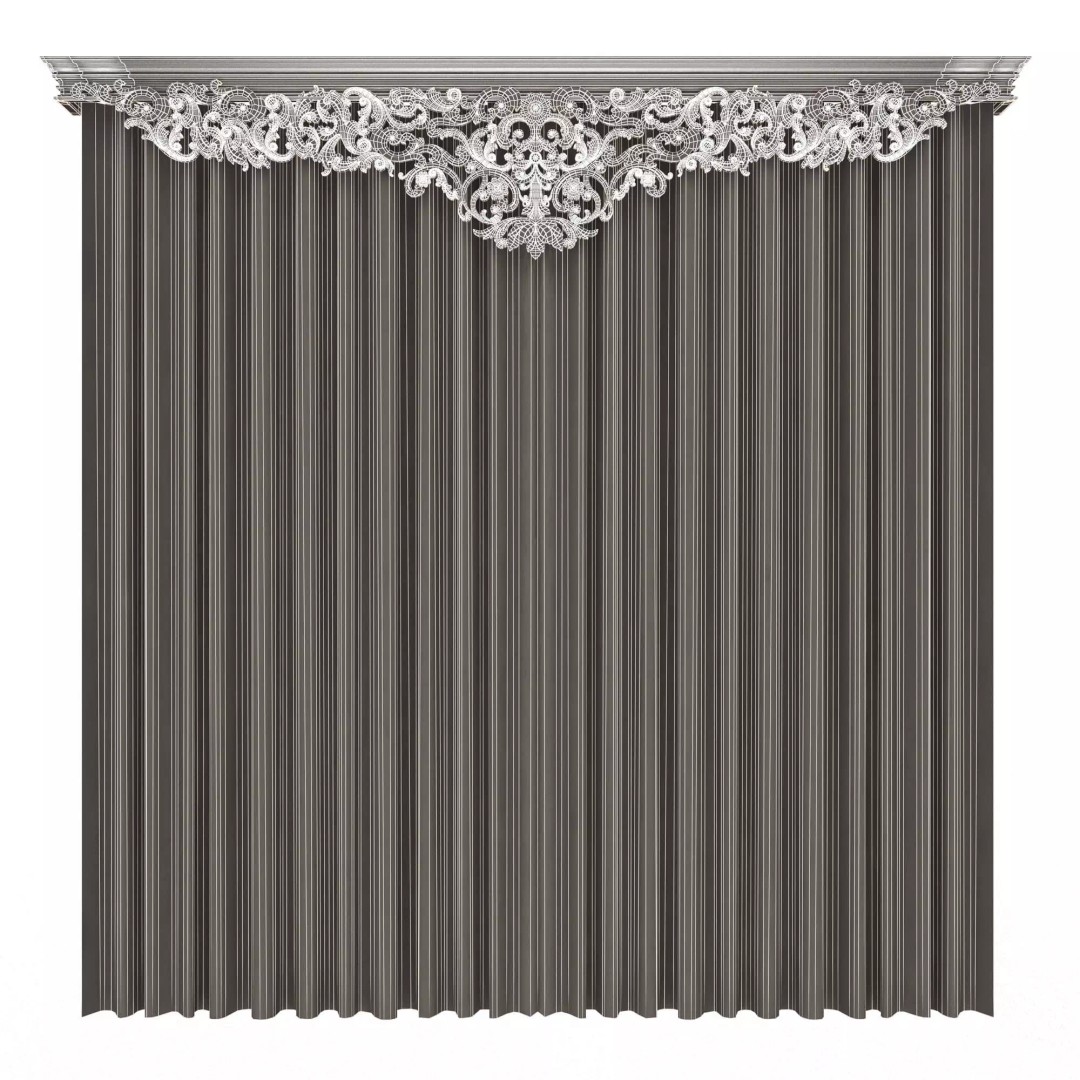 Classic Cornice Curtain 3D Model – Low Poly Architectural Decoration, FBX, OBJ - View 92